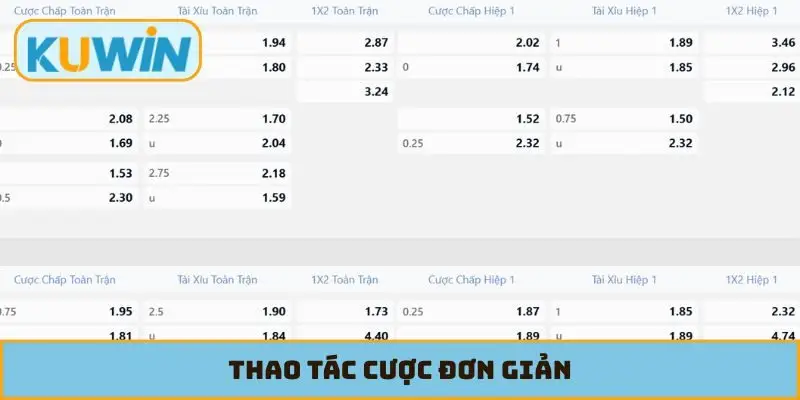 Thao tác cược đơn giản